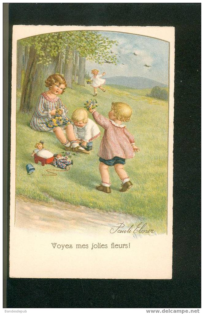 Jolie Carte Illustrée Par Pauli Ebner Enfant Fleurs - Ebner, Pauli