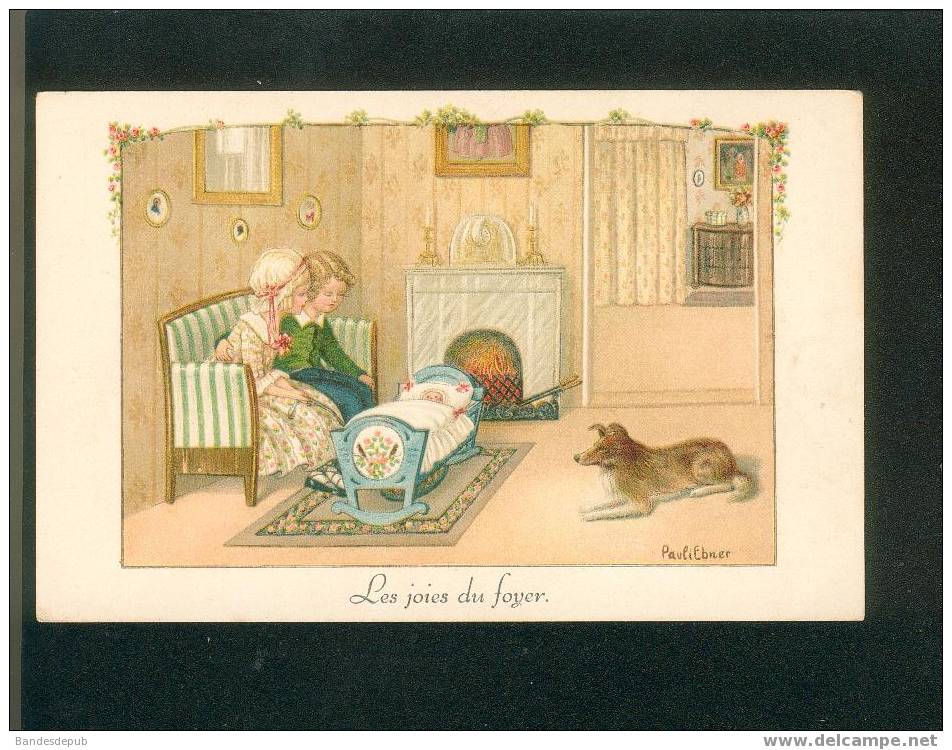 Jolie Carte Illustrée Par Pauli Ebner Enfant Poupée Berceau " Les Joies Du Foyer " - Ebner, Pauli