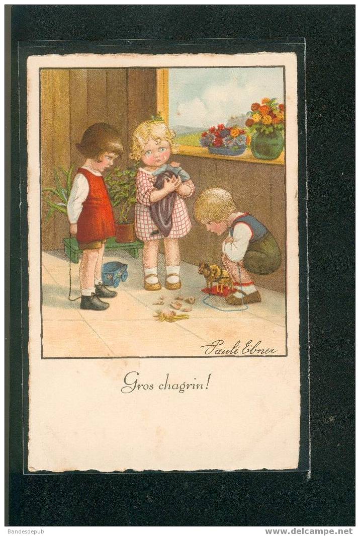 Jolie Carte Illustrée Par Pauli Ebner Enfant Jouet Cassé  " Gros Chagrin " - Ebner, Pauli