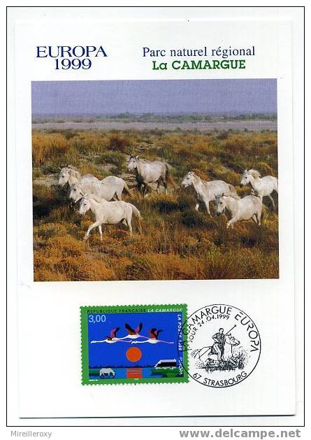 CARTE MAXIMUM 1er JOUR EUROPA LA CAMARGUE PARC NARUREL CHEVAUX OISEAUX - 1999