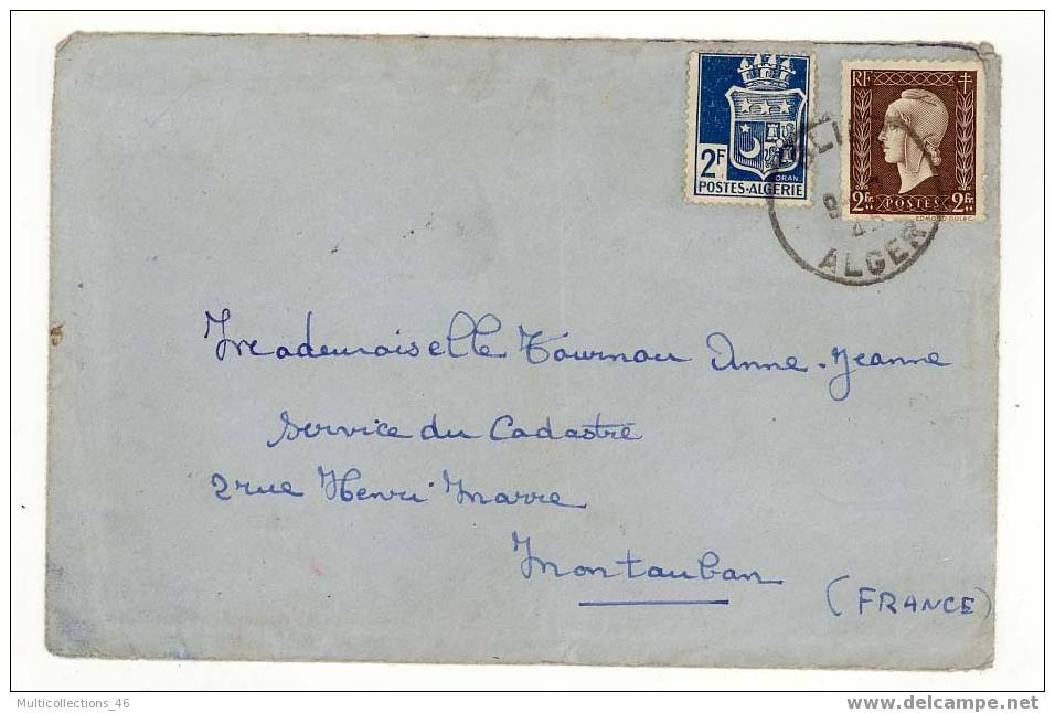 FRANCE - MARCOPHILIE - AFFRANCHISSEMENT MIXTE France/ Algérie - Marianne De DULAC - 1944? - Autres & Non Classés