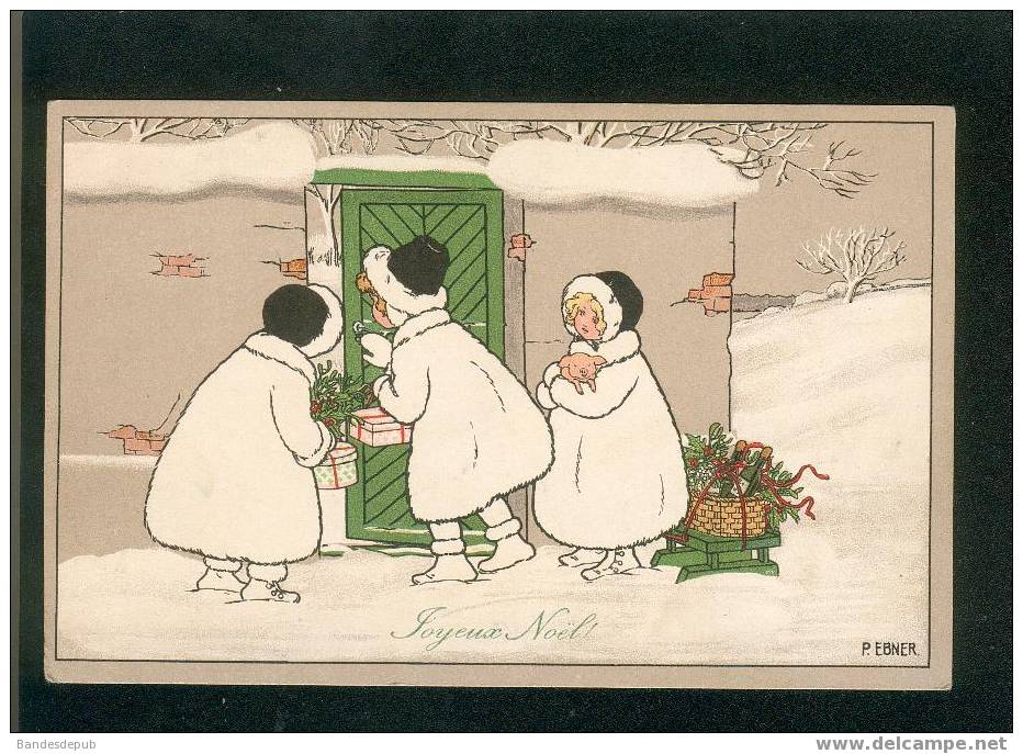 Très Jolie Carte Pauli Ebner Enfant Neige Hiver Joyeux Noël Luge Cadeaux - Ebner, Pauli