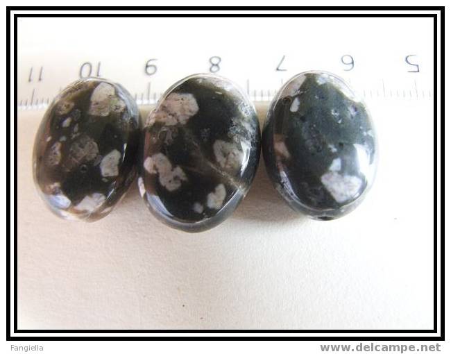 Lot De 3 Perles En Véritable Rhyolite Palets Plats Environ 20x15mm - Perles