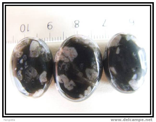 Lot De 3 Perles En Véritable Rhyolite Palets Plats Environ 20x15mm - Perles