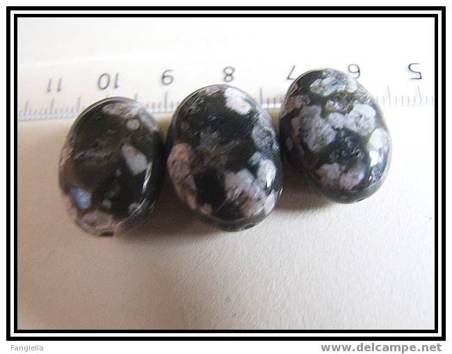 Lot De 3 Perles En Véritable Rhyolite Palets Plats Environ 20x15mm - Perles