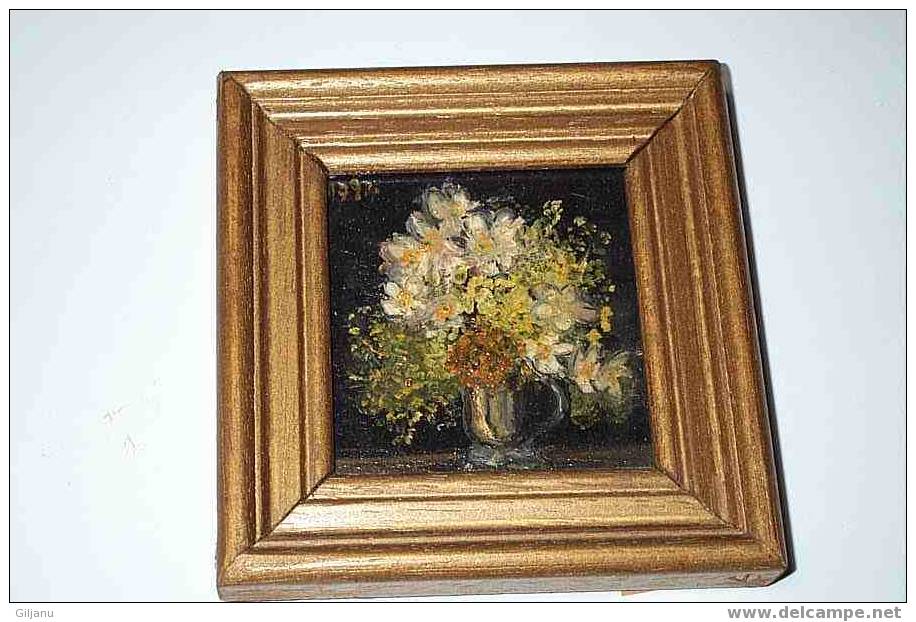 JOLI PETIT TABLEAU FLEURS  SIGNE DESMONS - Huiles