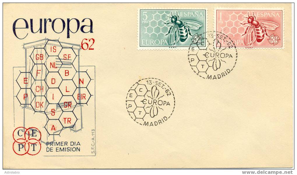 Espagne FDC 1962 " Europa 62 " Abeille  Yvert 1119/20 - Abeilles