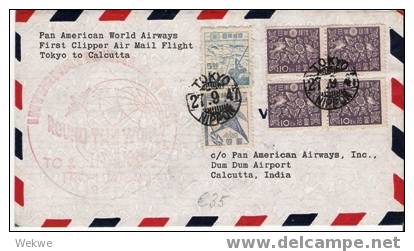 J532/ JAPAN -  Pan Am Rundflug 27.9.47 Tokio-Calcutta (First Clipper Air Mail Flight) - Storia Postale