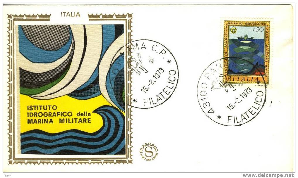 ITALIA FDC "FilagranoS" 1973  ISTITUTO IDROGRAFICO MARINA MILITARE. NAVE E ONDE SONAR. - Maritime