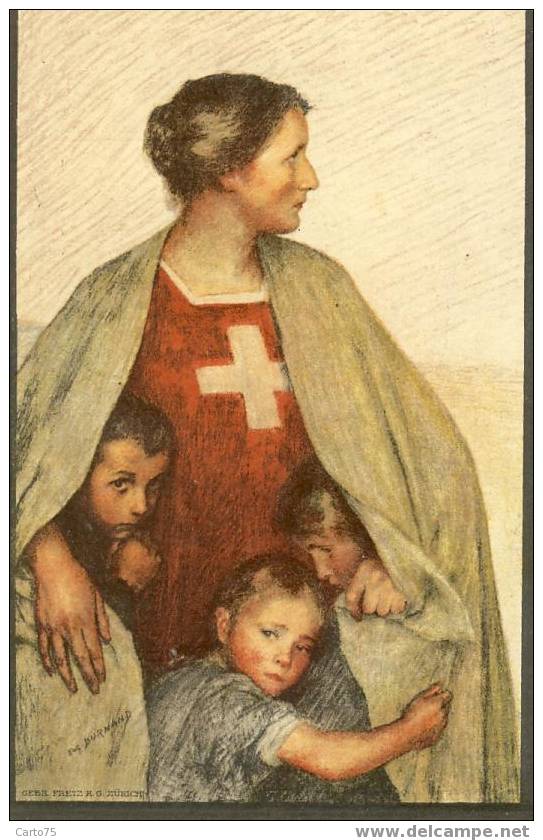 CROIX ROUGE - Carte Fête Nationale Suisse 1917 - Enfants - Portrait Henri Dunant Au Verso - Croix-Rouge