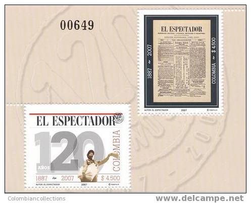 Lote HF68, Colombia, 2007, Pliego, Sheet, Periodico El Espectador, Periodismo - Journalism, Mini Sheet, Newspaper - Colombia