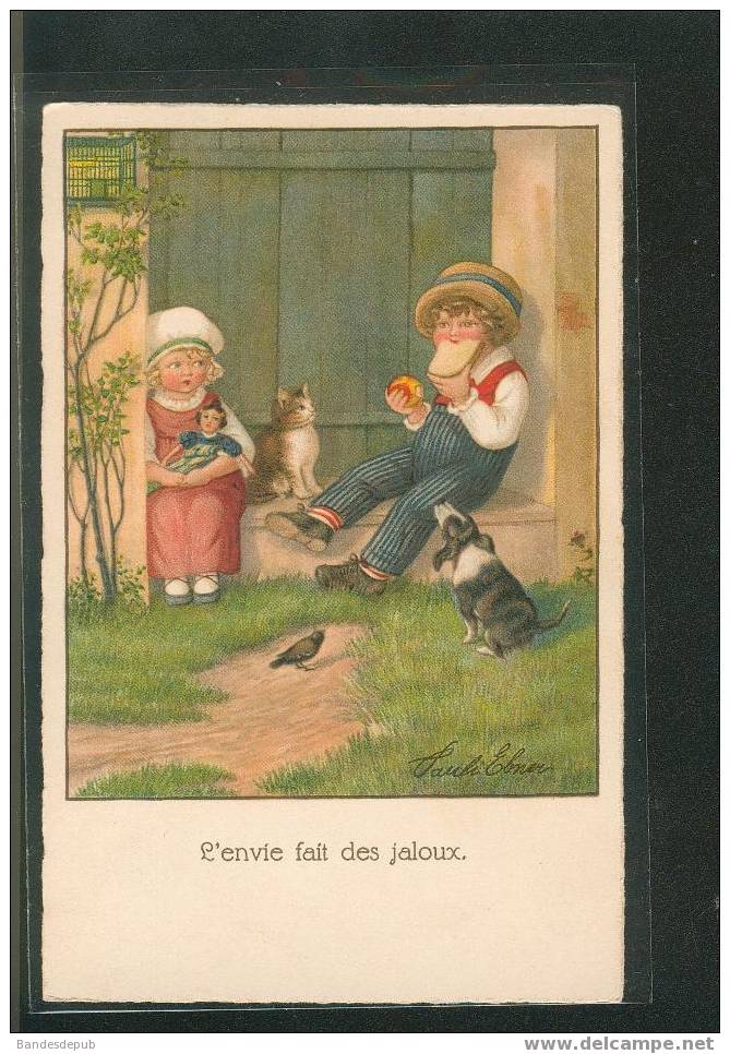 Très Jolie Carte Illustrée Thème Enfant Pauli Ebner Goûter Jalousie - Ebner, Pauli