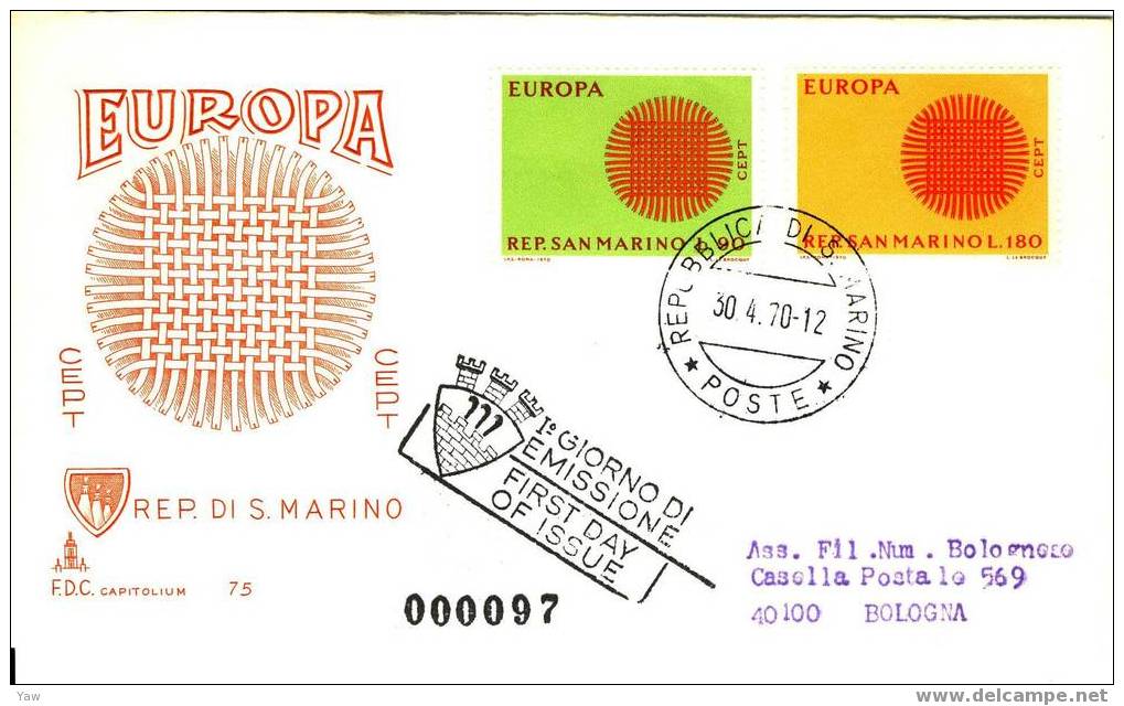 SAN MARINO FDC 1970  E U R O P A - 1970