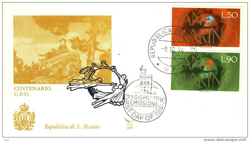 SAN MARINO FDC 1974 CENTENARIO DELL´ U.P.U. - U.P.U.