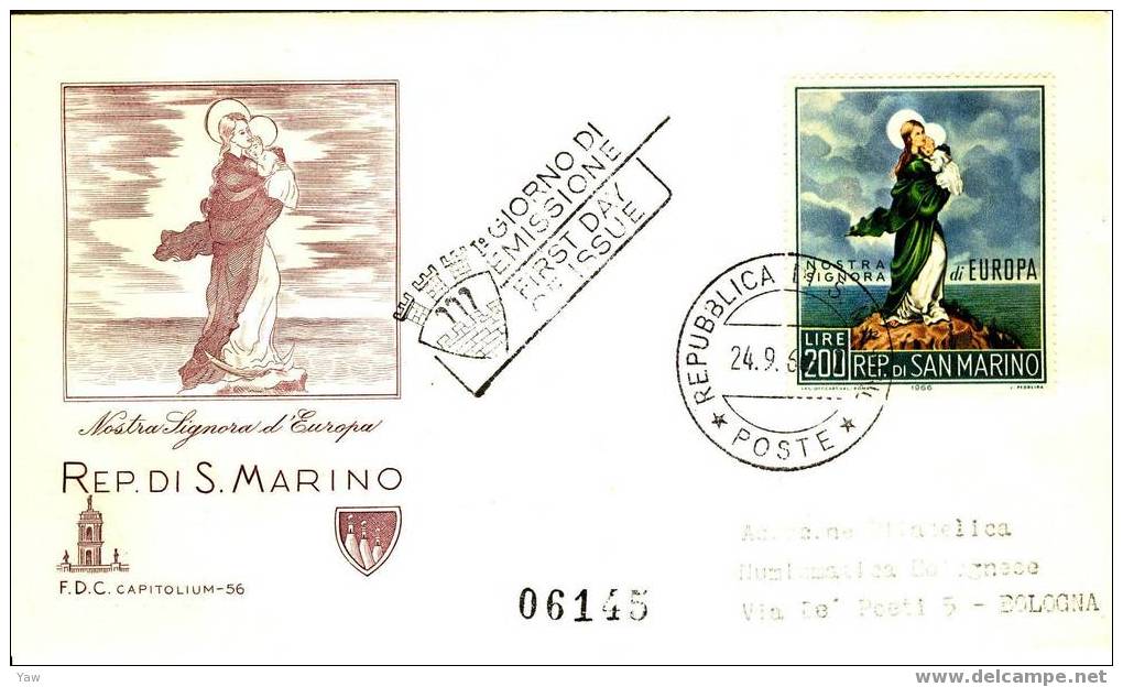 SAN MARINO FDC 1966 NOSTRA SIGNORA EUROPA. VIAGGIATA - 1966