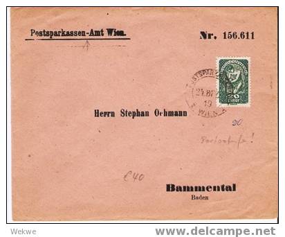 A-I014/- ÖSTERREICH -   Infla,Dienstbrief,frankiertPostsparkasse Wien-Deutschl.1919, Seltene Portostufe - Briefe U. Dokumente