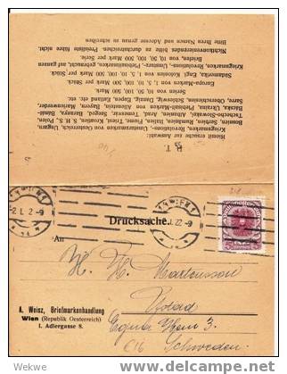 A-I032/- ÖSTERREICH -   Infla, Drucksachen-Doppelkarte Mit 5 Kronen Dt/Österr.1922 Ex Wien - Briefe U. Dokumente