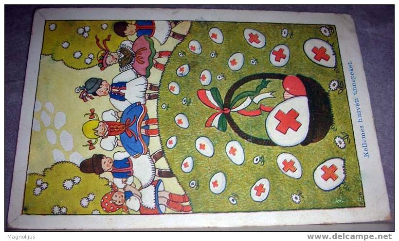Red Cross,Hungary,Children,Folklore,Costumes,Eggs,Signatured,vintage Postcard - Rode Kruis