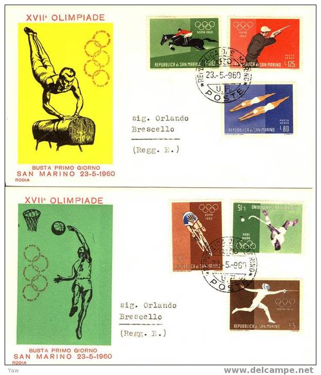 SAN MARINO FDC 1960 GIOCHI OLIMPICI DI ROMA. X 4 - Estate 1960: Roma