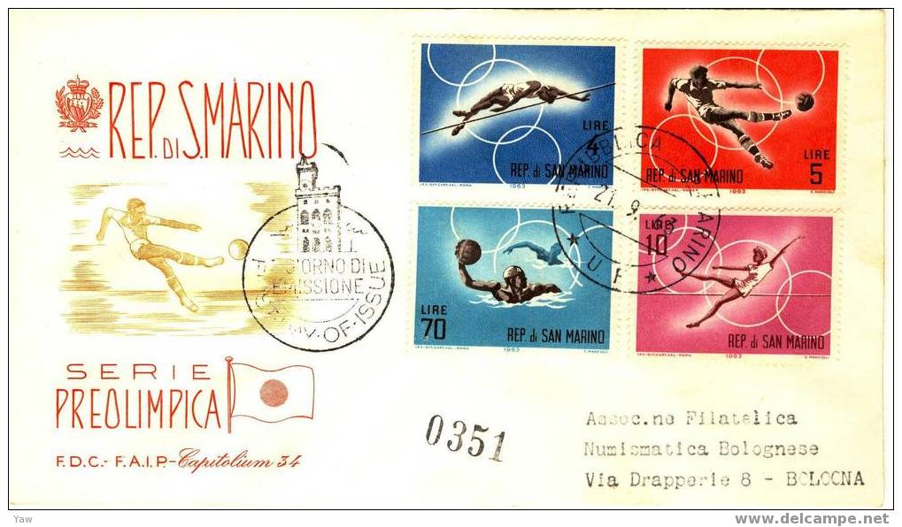 SAN MARINO FDC 1963 PREOLIMPICA DI TOKIO. X 3. SERIE COMPLETA, VIAGGIATE - Summer 1964: Tokyo