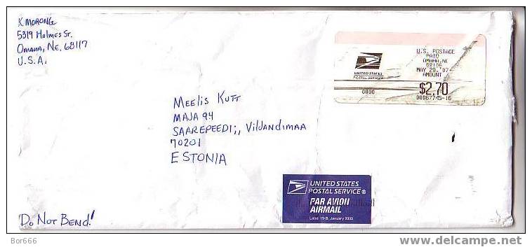 GOOD Postal Cover USA ( Omaha ) To ESTONIA 2007 - Postage Paid 2,70$ - Brieven En Documenten