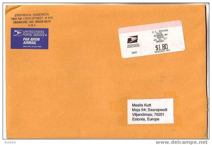 GOOD Postal Cover USA ( Kenmore ) To ESTONIA 2007 - Postage Paid 1,80$ - Covers & Documents