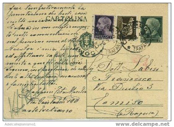 294)intero Postale Da 15c. Vinceremo+5c. Imperiale+1£ Imperiale Senza Fasci Da Castelvetrano A Comiso Il 6-9-1945 - Poststempel