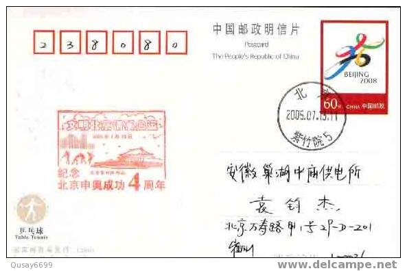 Beijing 2008 Olympic Games´ Postmark,The Fourth Anniversary Of Beijing’s Successful Bidding For The 2008 Olympic Games - Ete 2008: Pékin