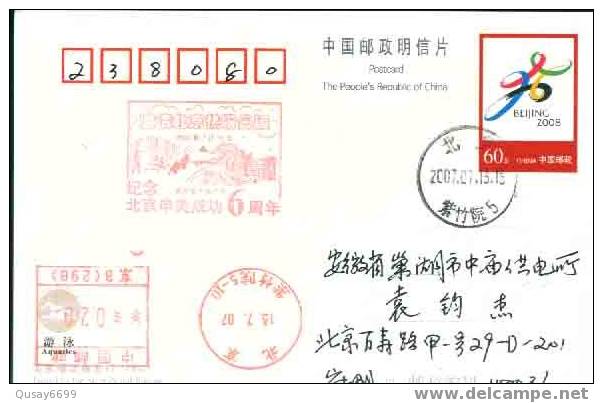 Beijing 2008 Olympic Games´ Postmark,The Sixth Anniversary Of Beijing’s Successful Bidding For The 2008 Olympic Games - Ete 2008: Pékin