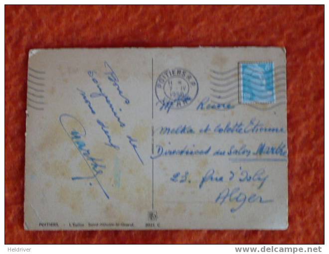 (115) Carte Illustrée Par Barday Eglise St Hilaire Le Grand  Poitiers  Vers Alger 8 F Bleu Vert Gandon 1950 - Barday