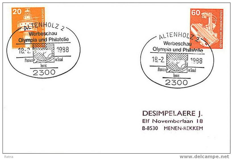 Allemagne : Obl. Temp. 1988 /lettre Tennis Raquette Balle Sport Préparation Seoul - Tennis