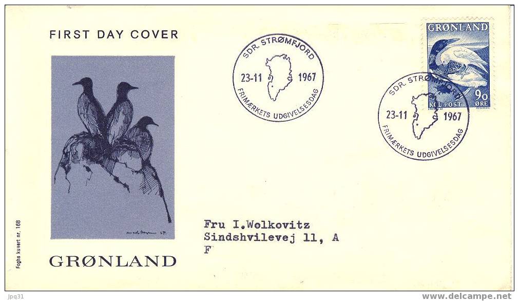 Enveloppe 1er Jour Groenland No 58 - 23/11/1967 Stromfjord - Légendes - FDC