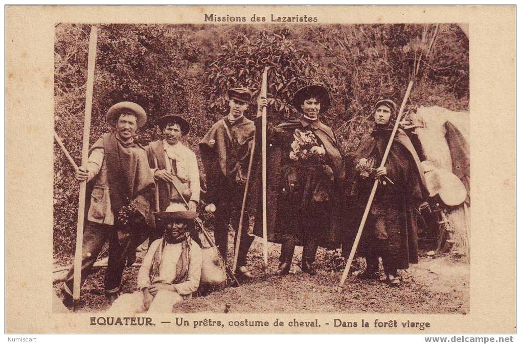 SUPERBE CPA...EQUATEUR...TOP SELECTION !...ANIMEE..MISSIONS DES LAZARISTES..UN PRETRE, COSTUME DE CHEVAL..FORET VIERGE.. - Ecuador