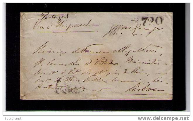 Sp128 Lettre De Espagne - Lisboa Avec Affranchissement 720r. Noir Cachet Portugal - ...-1853 Prefilatelia