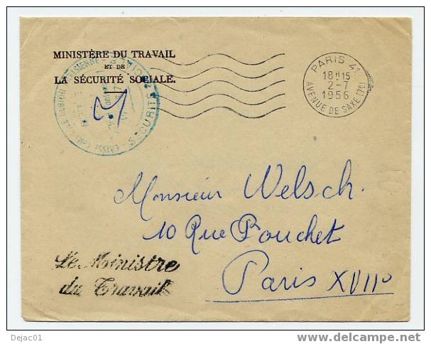 Cursive Du Minisre Du Travail - 2 Juillet 1956 - R 4693 - Lettres Civiles En Franchise