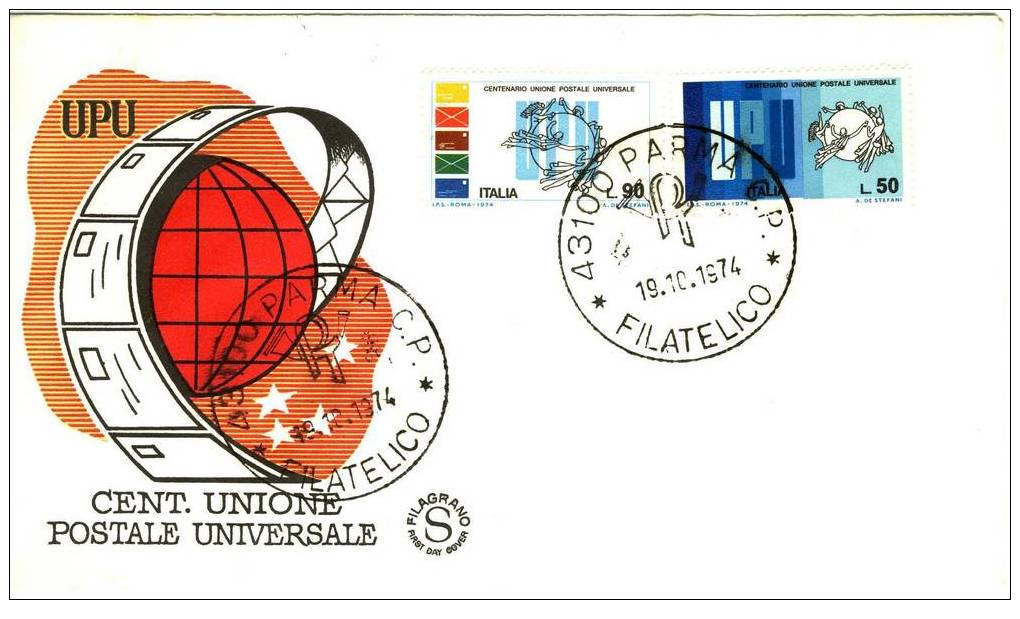 ITALIA 1974 FDC * FilagranoS *  CENTENARIO UNIONE POSTALE UNIVERSALE U.P.U. - U.P.U.