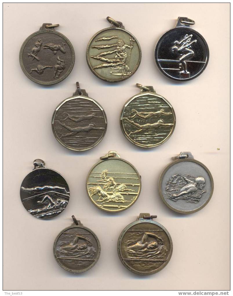 Médaille Sportive Uniface    -   Nage, Plongeon  Lot De 10 Différentes - Nuoto