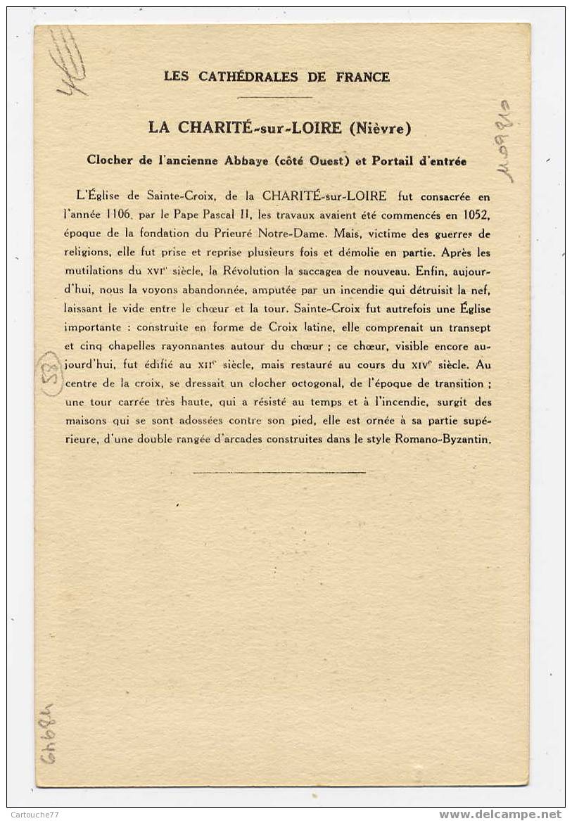 K7 - LA CHARITE-sur-LOIRE - Clocher Et Portail De L'ancienne Abbaye ( Historique Au Dos De La Carte - Voir Scan Du Dos) - La Charité Sur Loire