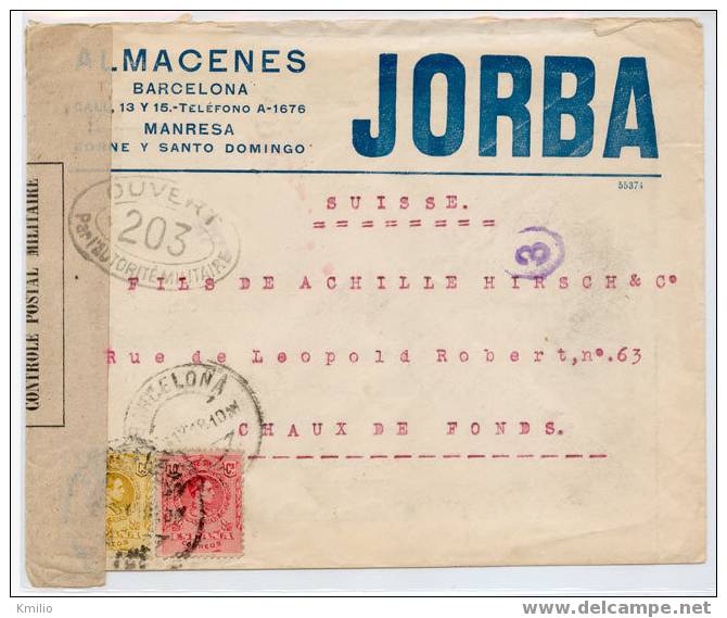 1918 1ª Guerra Mundial Carta De Barcelona A Suiza Censurada - Brieven En Documenten
