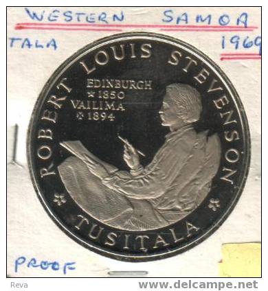 SAMOA $1 TALA  ROBERT L. STEVENSON  75 YEARS  FRONT EMBLEM ON BACK 1969  PROOF KM8  READ DESCRIPTION CAREFULLY !!! - Samoa