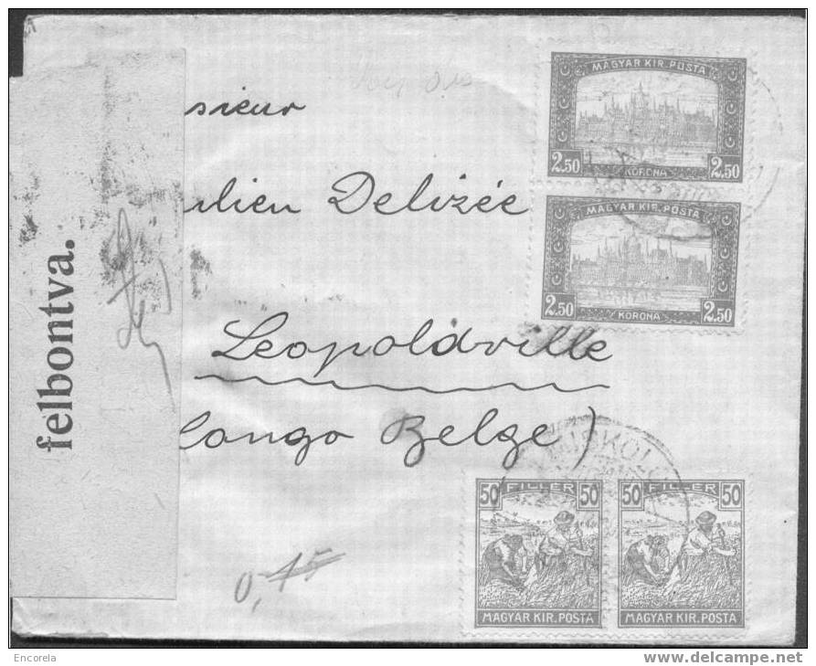 N°290-302(2 Paires) - 50 Filler (paire) + 2,5 Kor.(paire) Dc MISKOLE S/L. Vers Léopoldville 5/04/1922 + Vignette ESPERAN - Lettres & Documents