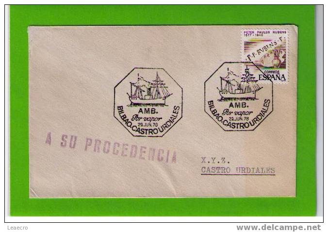 Spain España "AMBULACE Vapeur Bateaux" BILBAO CASTRO URDIALES (en Santader-Espagne) 1978 Navio Cover Circulé Ships Gc269 - Autres (Mer)