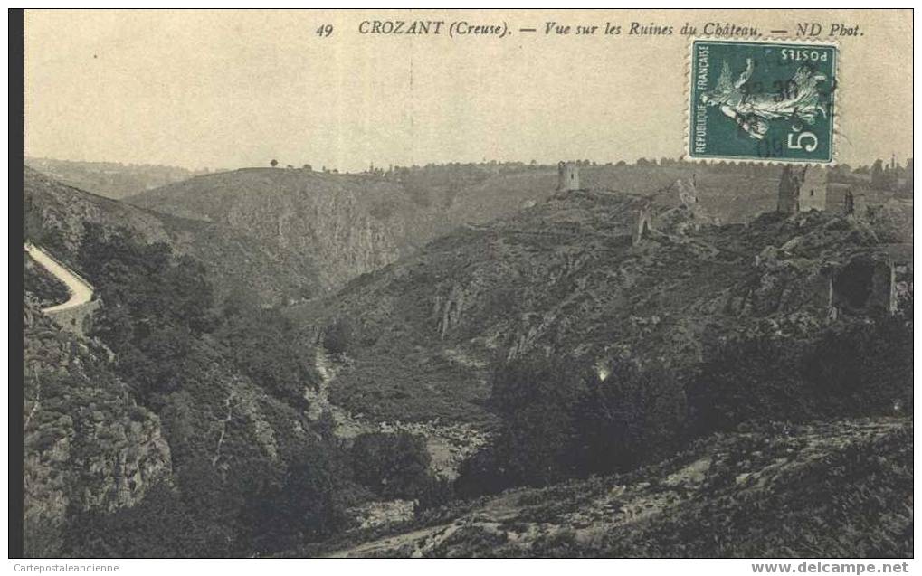 23 CROZANT 1909 VUE RUINE CHATEAU Ed NEURDEIN N°49 Etat TTB Dest Melle PERCHERON Indre Loire /C1626 - Crozant