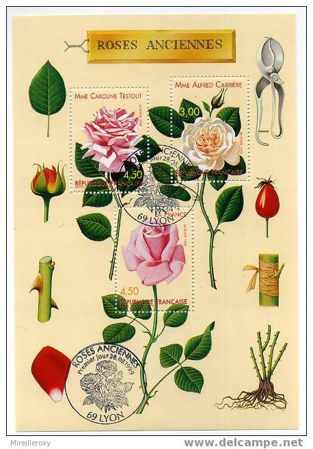 BLOC FEUILLET 1ER JOUR ROSES ANCIENNES GREFFE SECATEUR - Roses