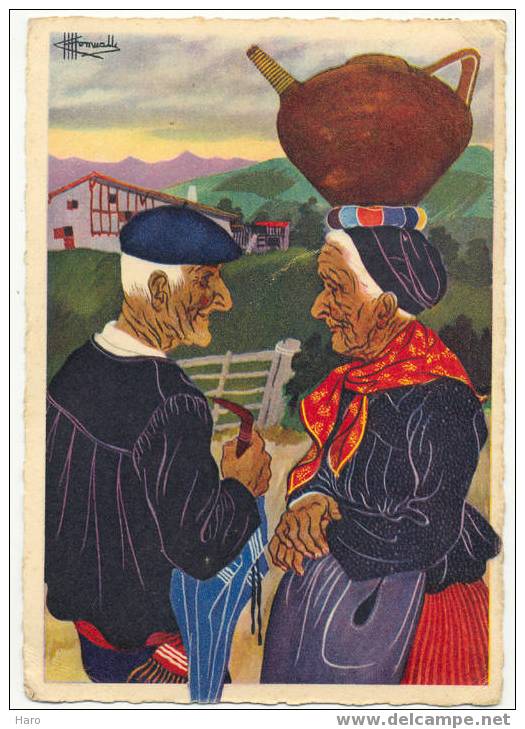 En Parcourant Le Pays Basque - Deux Bons Vieux - Illustrateur Homualk (642) - Homualk