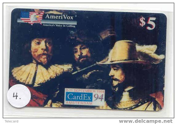 REMBRANDT Schilderij Op Telefoonkaart NACHTWACHT NIGHT WATCH CARDEX 1994  (4) - Schilderijen