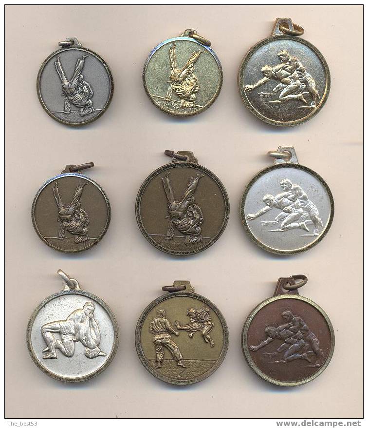 Médaille Sportive Uniface    -   Lutte  -  Lot De 9 - Other & Unclassified