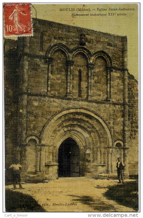 CPA 33 MOULIS Eglise Saint-Sathurnin Monument Historique XIIe Siècle TBE Colorisée Toilée - Autres & Non Classés