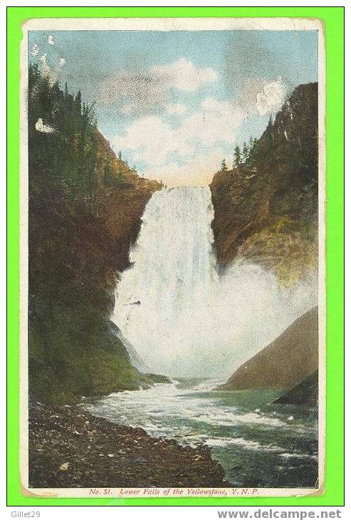 YELLOWSTONE, WY - LOWER FALLS OF THE - YELLOWSTONE PARK - TRAVEL IN 1910 - PUB. W.S. & A.F. - - Yellowstone