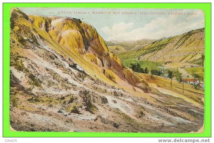 YELLOWSTONE PARK, WY - JUPITER TERRACE MAMMOUTH HOT SPRINGS -  TRAVEL IN 1910 - SCHEUBER DRUG CO - 3/3 BACK - - Yellowstone